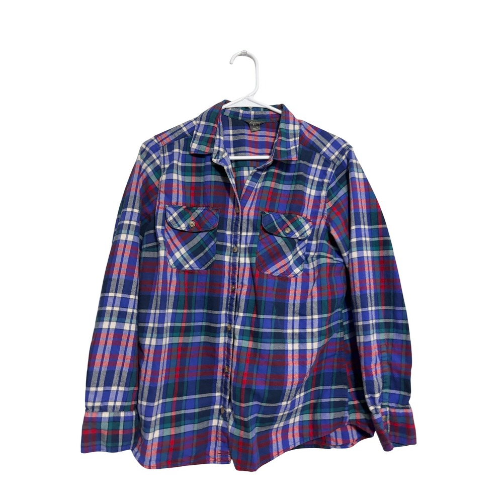 Eddie Bauer Plaid Button Down Shirt Blue Red Green Cotton Flannel Style Large